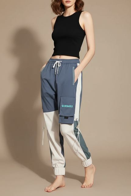 Pantalon Parachute Bicolore Cargo Streetwear Loose Joggers - Multicolore Polyester
