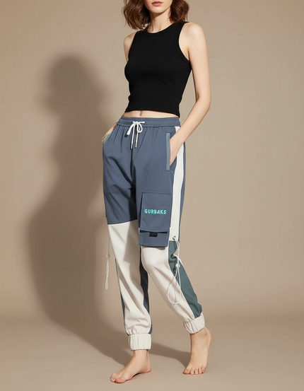 Pantalon Parachute Bicolore Cargo Streetwear Loose Joggers - Multicolore Polyester
