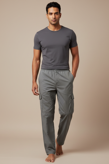 Pantalon Parachute Gris Ample Cargo Coton Homme