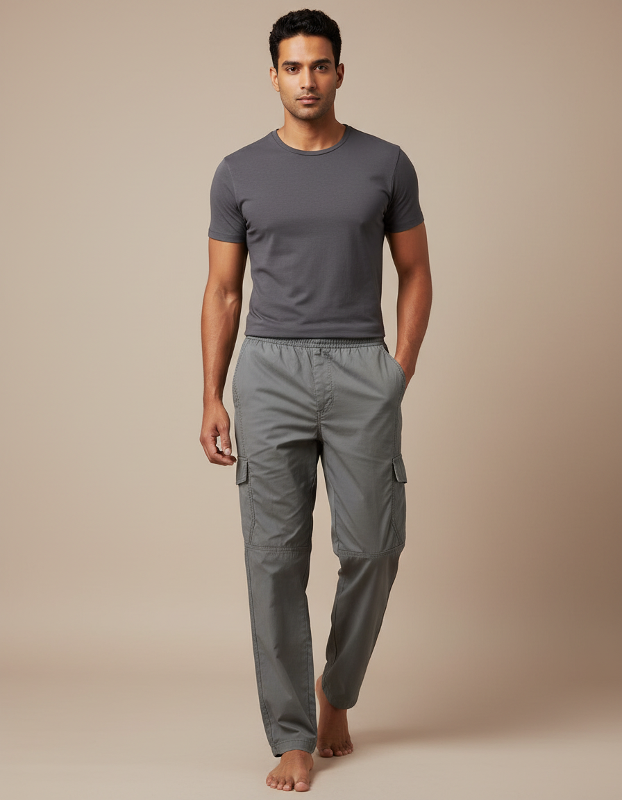Pantalon Parachute Gris Ample Cargo Coton Homme