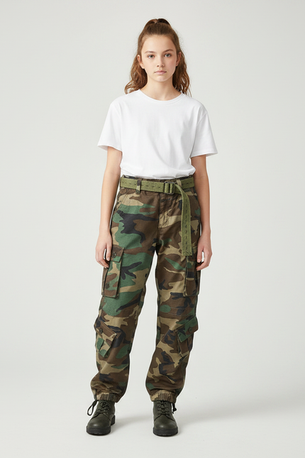 Pantalon Parachute Camouflage Cargo Ample Coton Militaire - Multicolore