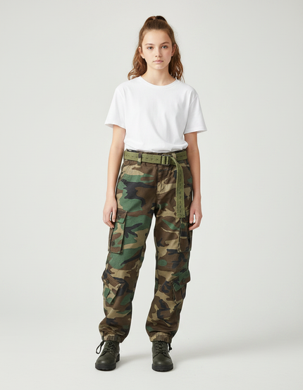 Pantalon Parachute Camouflage Cargo Ample Coton Militaire - Multicolore