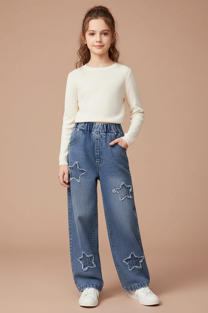 Pantalon Parachute Fille Baggy Toile - Bleu Jean