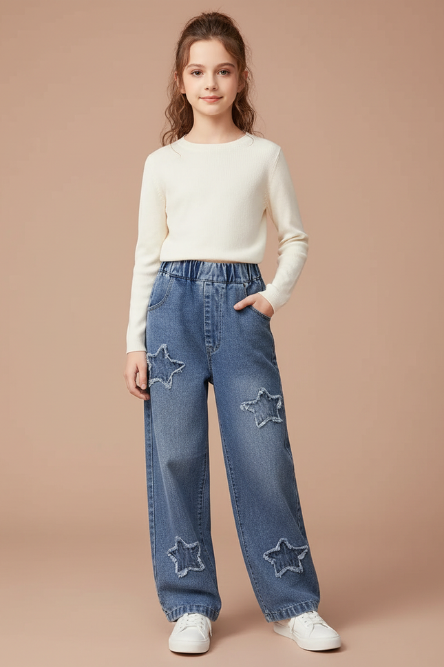 Pantalon Parachute Fille Baggy Toile - Bleu Jean