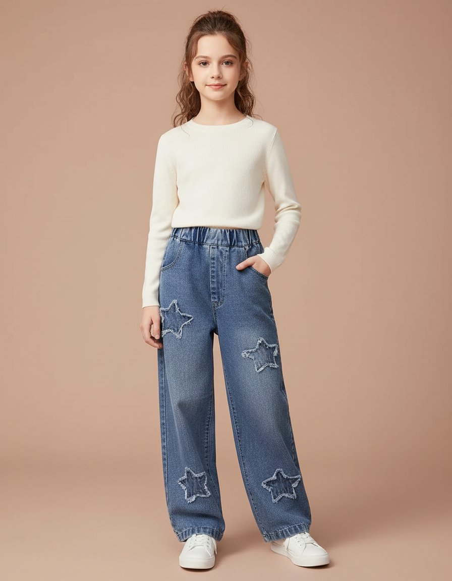Pantalon Parachute Fille Baggy Toile - Bleu Jean
