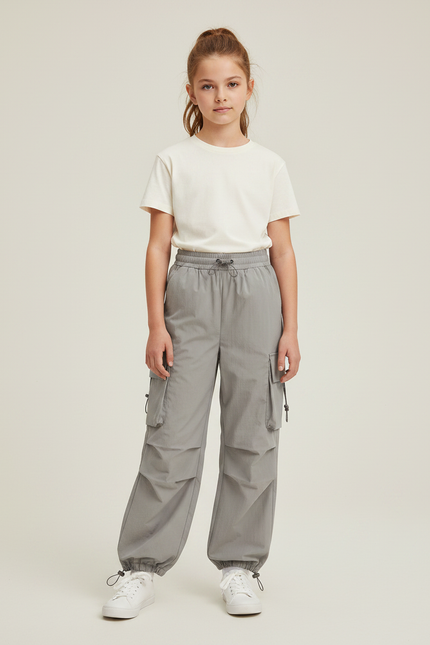 Pantalon Parachute Gris Cargo Ample Léger Femme - Polyester