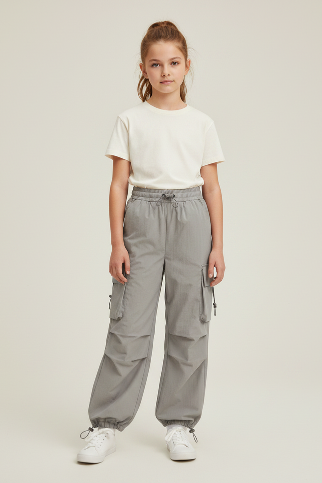 Pantalon Parachute Gris Cargo Ample Léger Femme - Polyester
