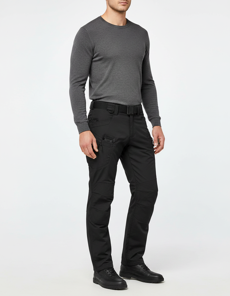 Pantalon Parachute Noir Cargo Technique Homme Droit - Polyester