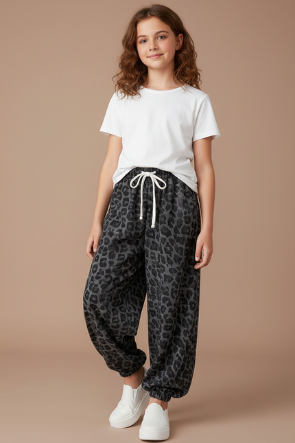 Pantalon Parachute Léopard Gris Ample Coton Enfant - Molleton