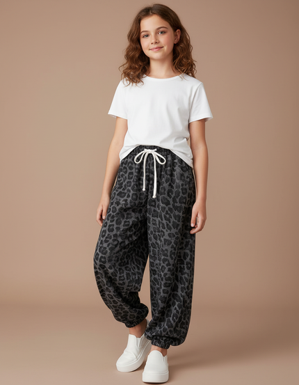 Pantalon Parachute Léopard Gris Ample Coton Enfant - Molleton