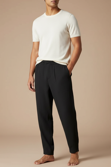 Pantalon Parachute Noir Fluide Décontracté Homme Coton