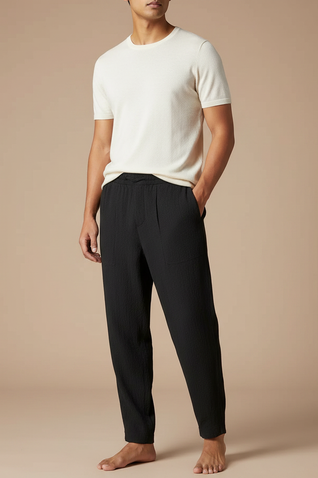 Pantalon Parachute Noir Fluide Décontracté Homme Coton