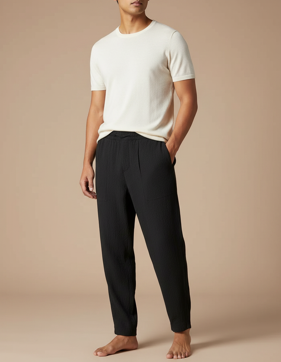 Pantalon Parachute Noir Fluide Décontracté Homme Coton