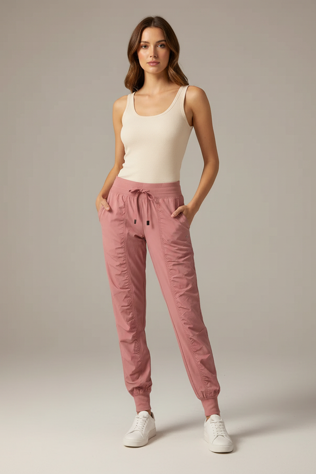 Pantalon Parachute Rose Froncé Cordon Cheville Élastiquée - Polyester