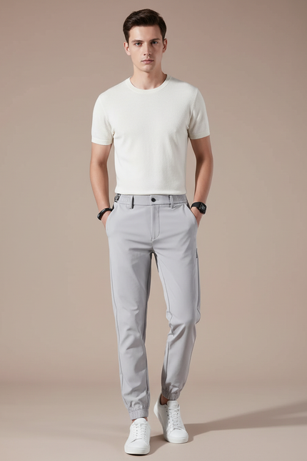 Pantalon Parachute Gris Clair Droit Nylon Élégant Homme - Polyester