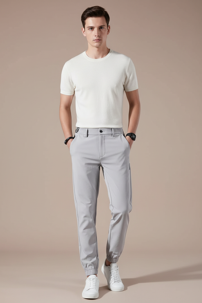 Pantalon Parachute Gris Clair Droit Nylon Élégant Homme - Polyester