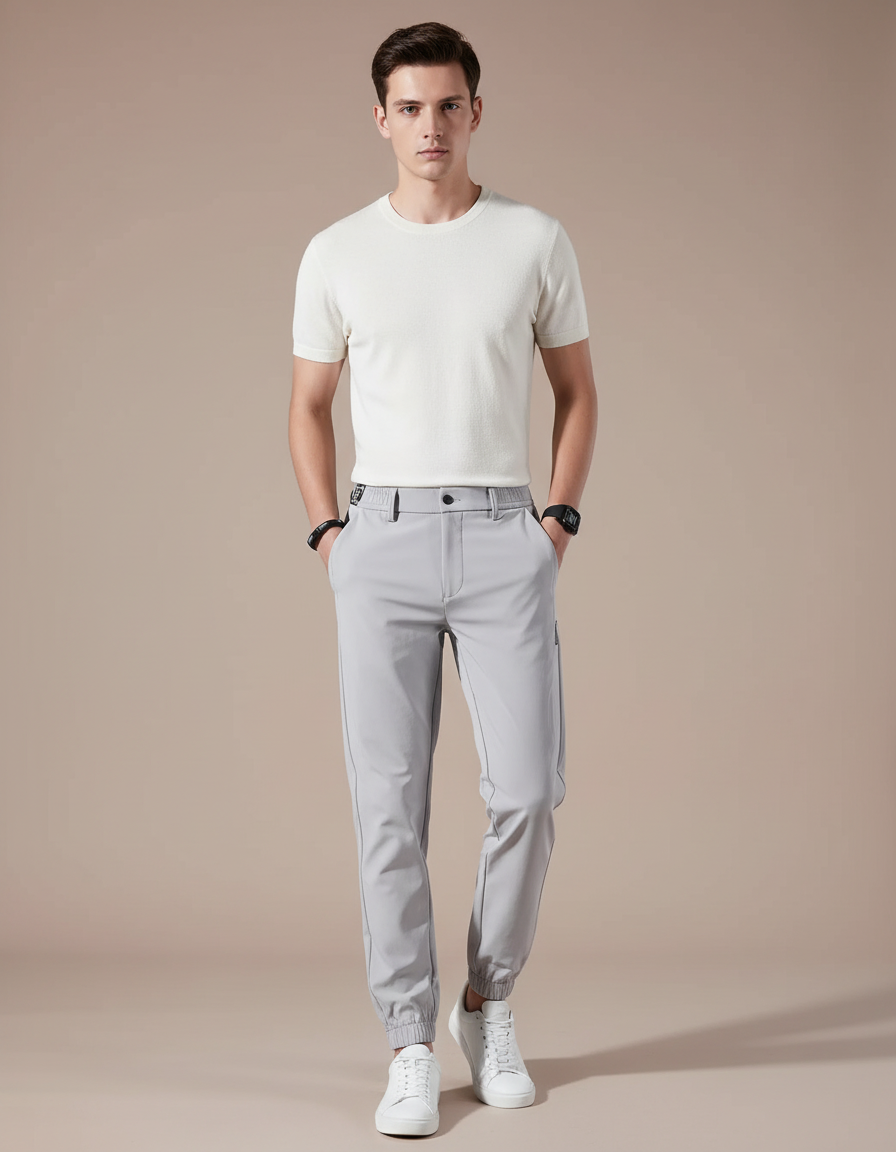 Pantalon Parachute Gris Clair Droit Nylon Élégant Homme - Polyester