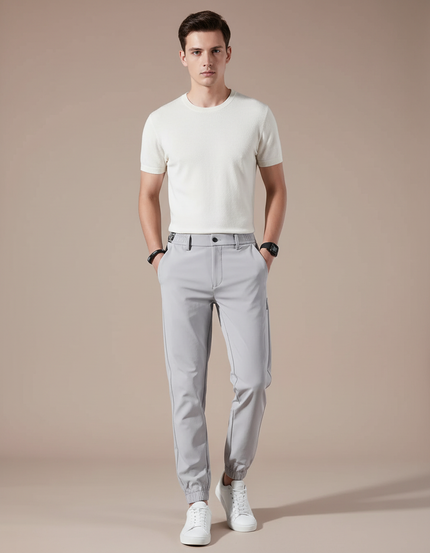 Pantalon Parachute Gris Clair Droit Nylon Élégant Homme - Polyester