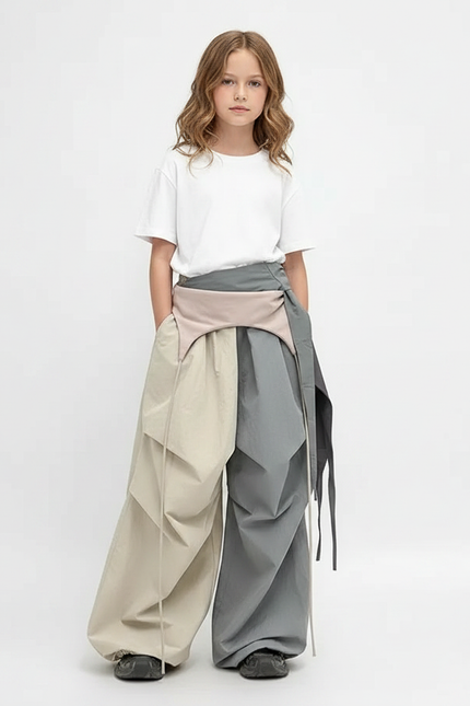 Pantalon Parachute Bicolore Ample Cargo Urbain Fille - Multicolore Polyester