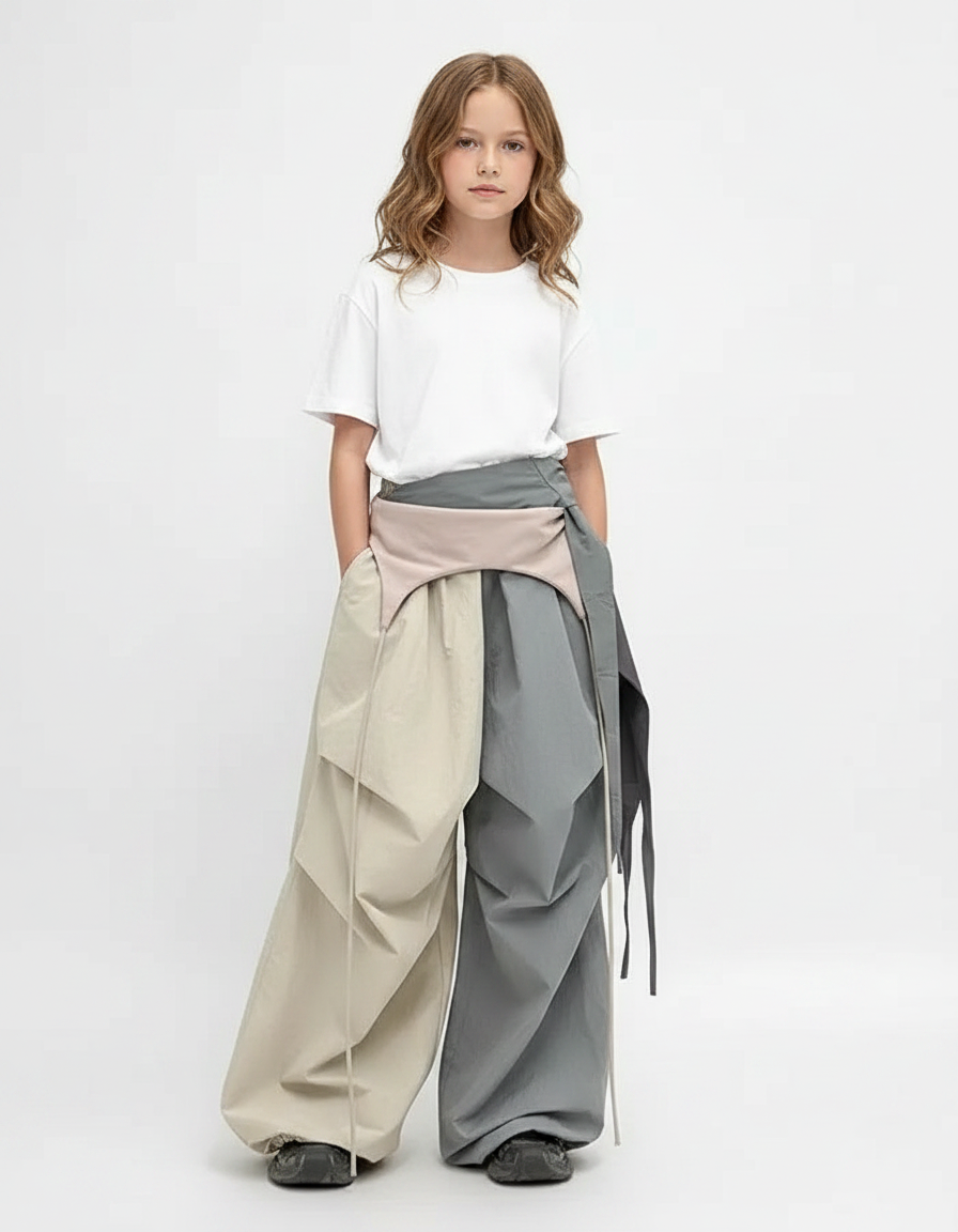 Pantalon Parachute Bicolore Ample Cargo Urbain Fille - Multicolore Polyester