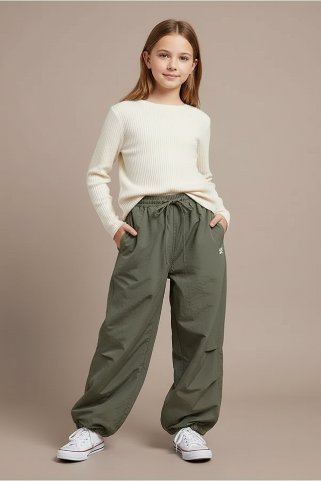 Pantalon Parachute Kaki Ample Décontracté Enfant Sport - Polyester