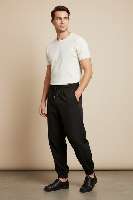 Pantalon Parachute Noir Homme Fluide Décontracté Sport - Polyester