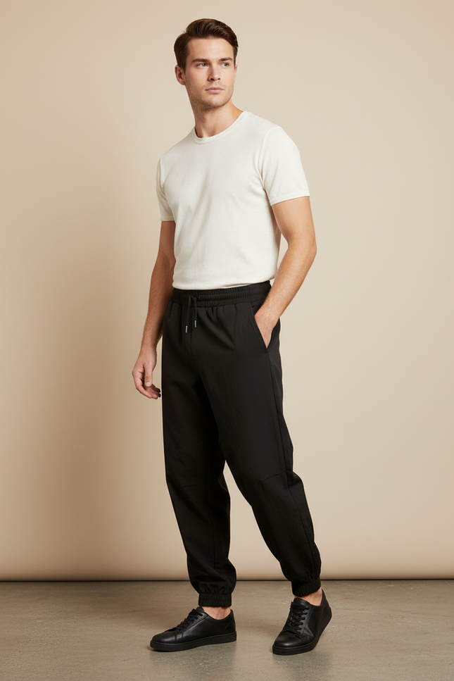 Pantalon Parachute Noir Homme Fluide Décontracté Sport - Polyester