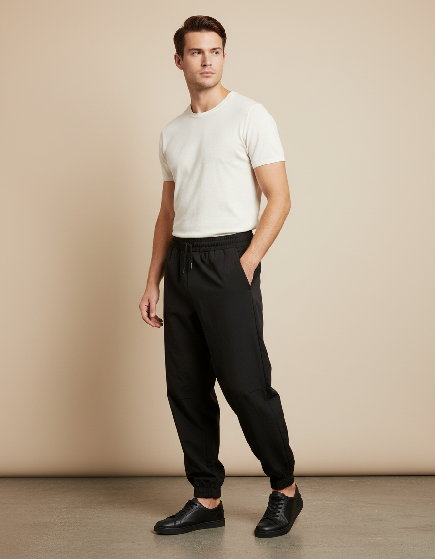 Pantalon Parachute Noir Homme Fluide Décontracté Sport - Polyester