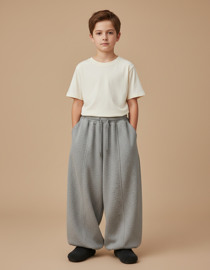 Pantalon Parachute Gris Ample Coton Molletonné Enfant