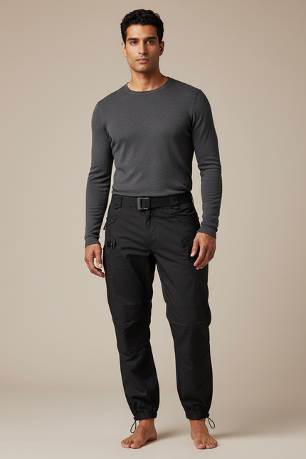 Pantalon Parachute Noir Cargo Tactique Homme Sport - Polyester
