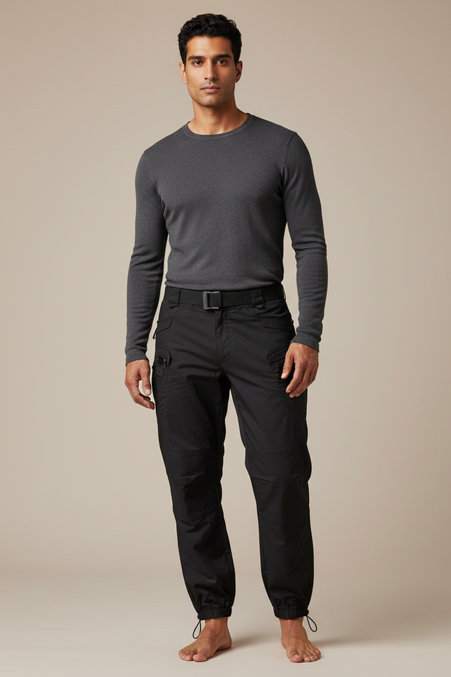 Pantalon Parachute Noir Cargo Tactique Homme Sport - Polyester