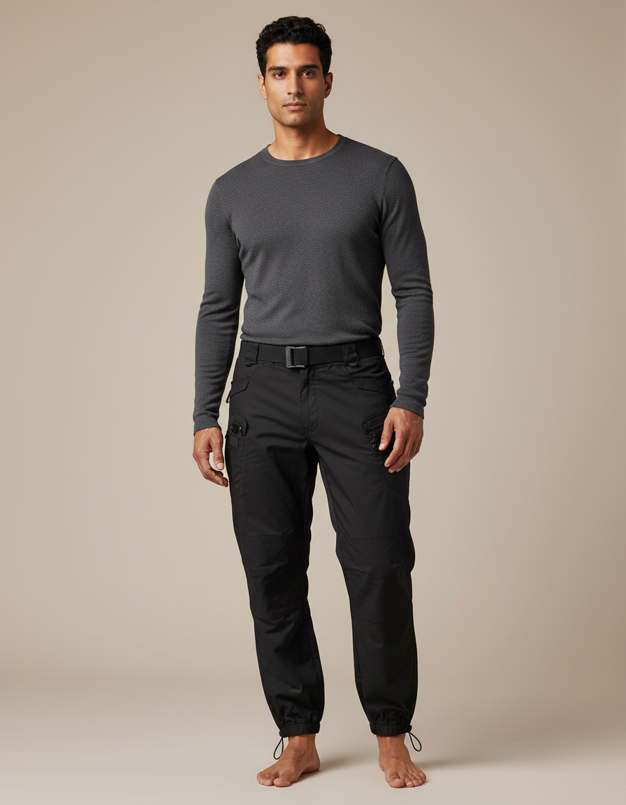 Pantalon Parachute Noir Cargo Tactique Homme Sport - Polyester