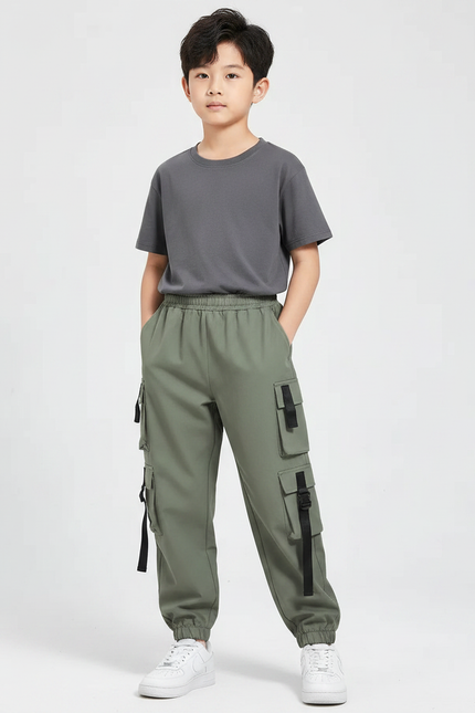 Pantalon Parachute Kaki Cargo Coton Garçon