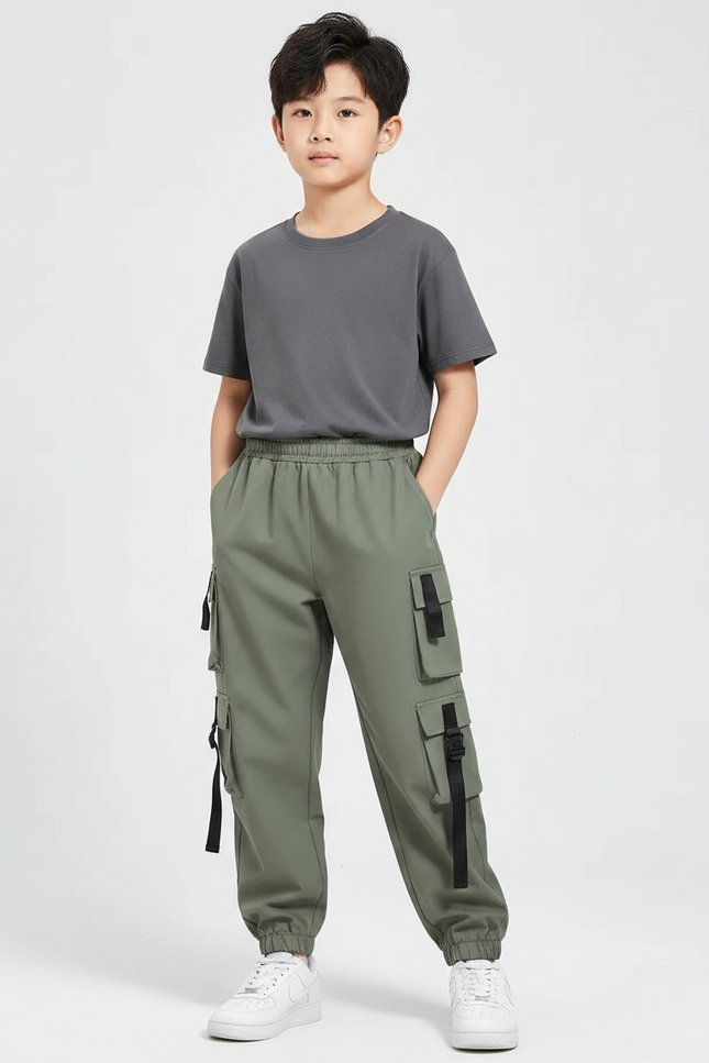Pantalon Parachute Kaki Cargo Coton Garçon