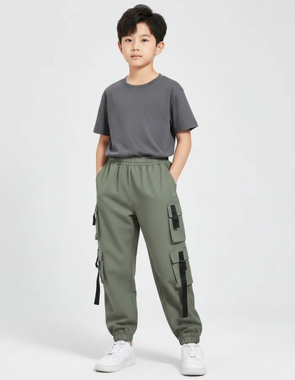 Pantalon Parachute Kaki Cargo Coton Garçon