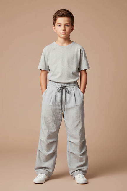 Pantalon Parachute Gris Ample Décontracté Enfant Garçon - Polyester