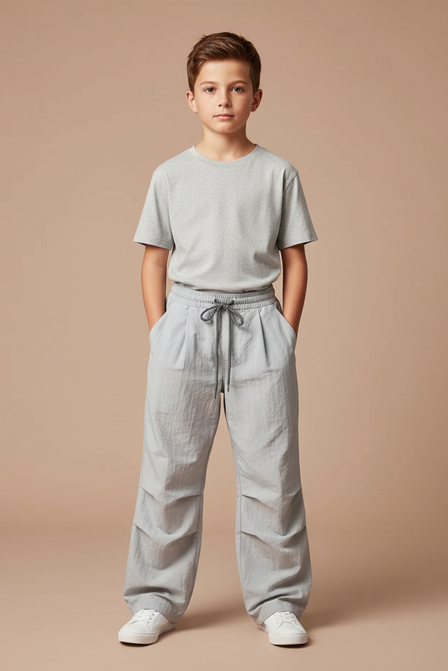 Pantalon Parachute Gris Ample Décontracté Enfant Garçon - Polyester