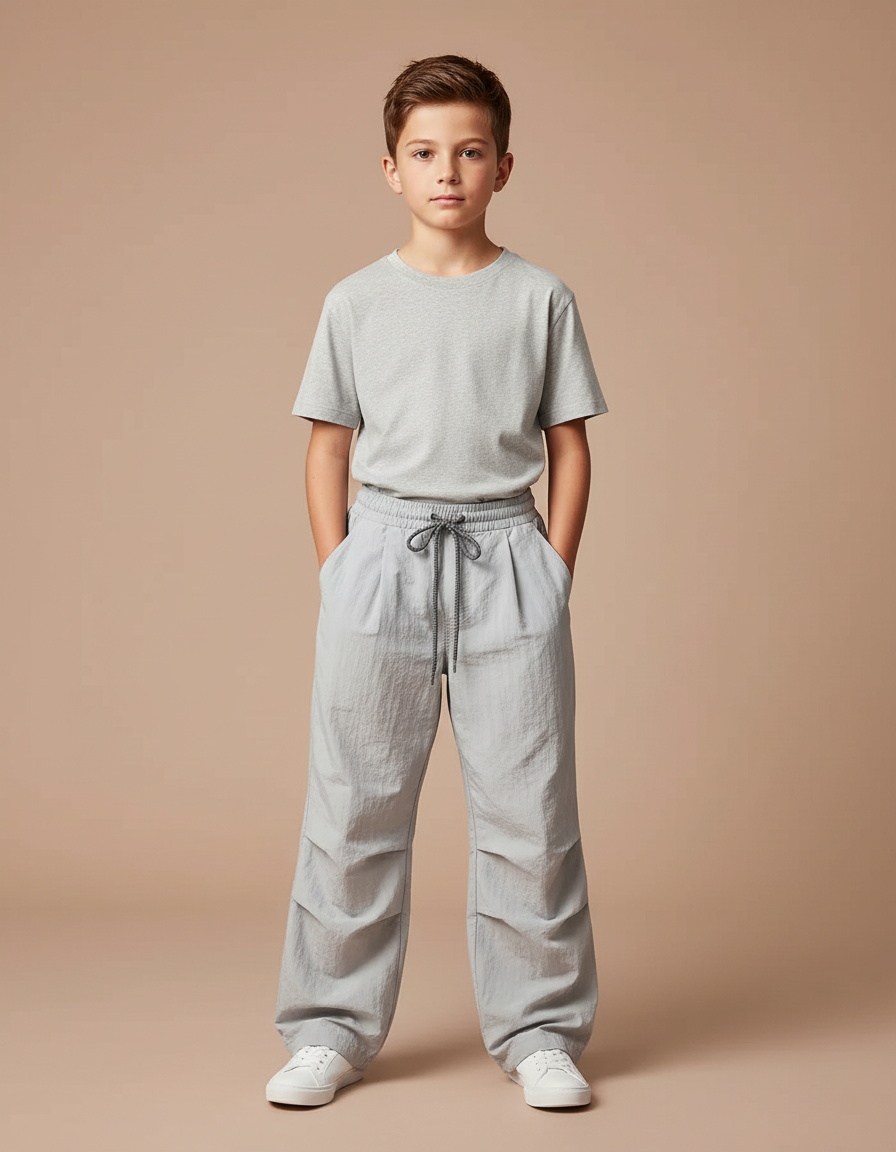 Pantalon Parachute Gris Ample Décontracté Enfant Garçon - Polyester