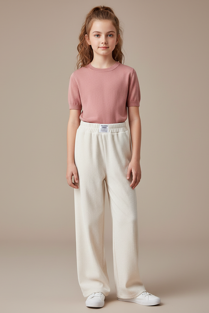 Pantalon Parachute Crème Côtelé Ample Confortable Enfant - Beige Cordé
