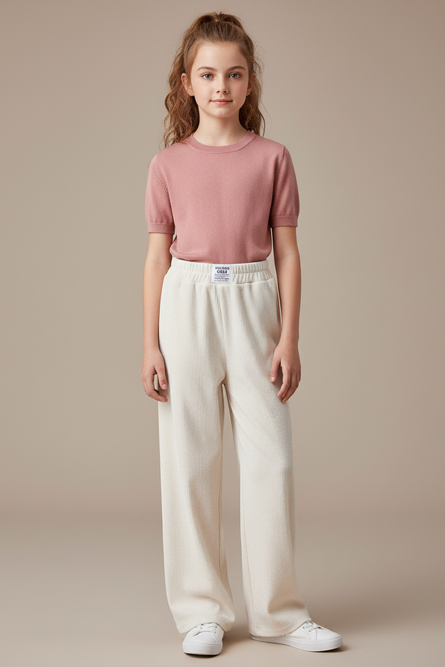 Pantalon Parachute Crème Côtelé Ample Confortable Enfant - Beige Cordé