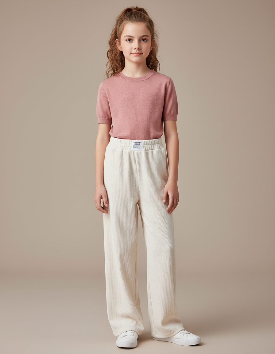 Pantalon Parachute Crème Côtelé Ample Confortable Enfant - Beige Cordé