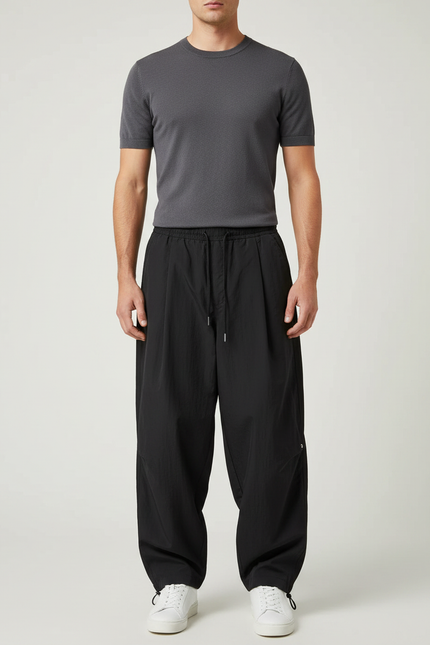 Pantalon Parachute Noir Ample Homme Décontracté Sport - Polyester