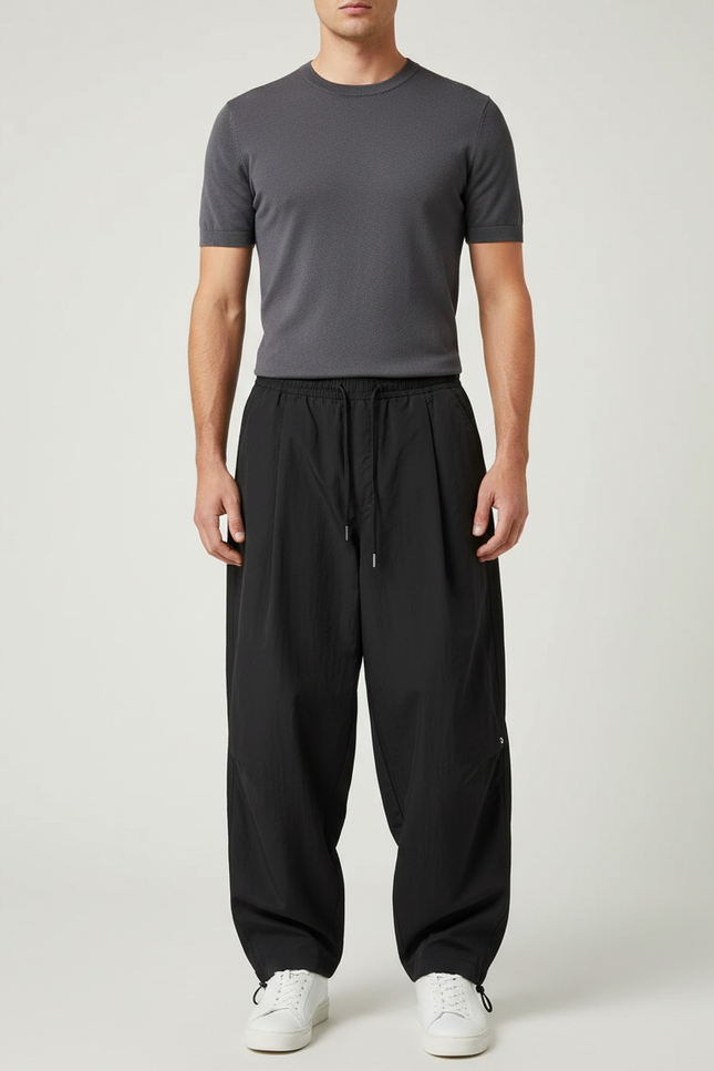 Pantalon Parachute Noir Ample Homme Décontracté Sport - Polyester