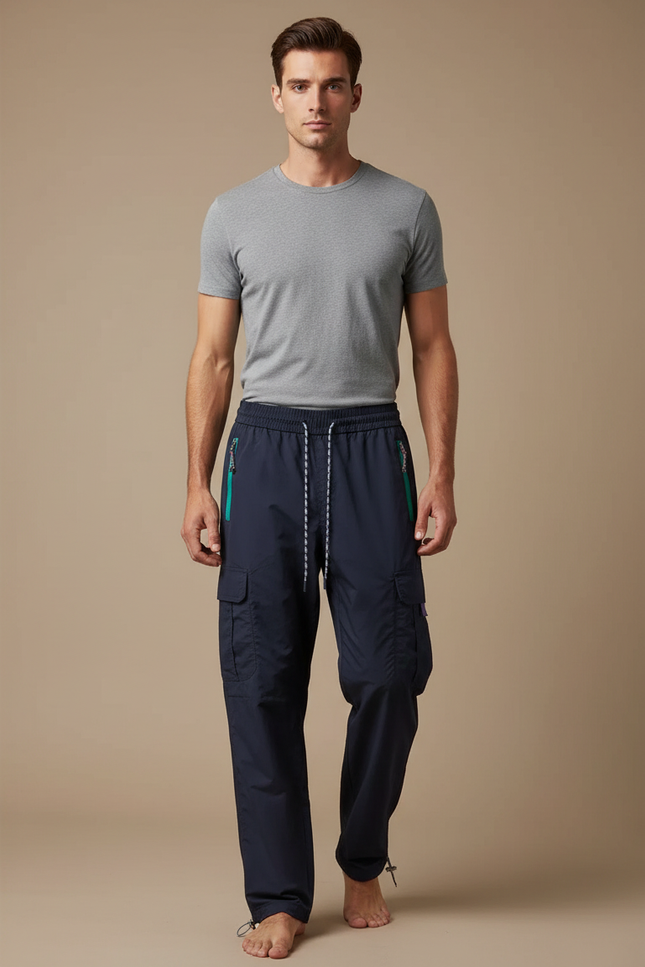 Pantalon Parachute Bleu Marine Cargo Léger Sportif Homme - Polyester