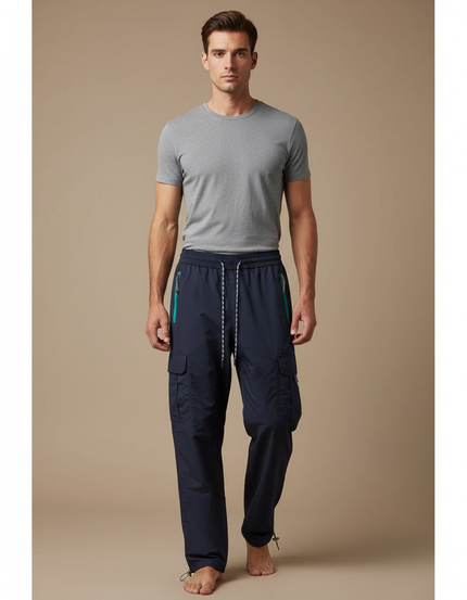 Pantalon Parachute Bleu Marine Cargo Léger Sportif Homme - Polyester