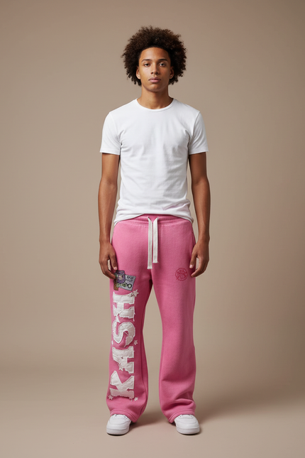 Pantalon Parachute Rose Molleton Ample Imprimé Homme