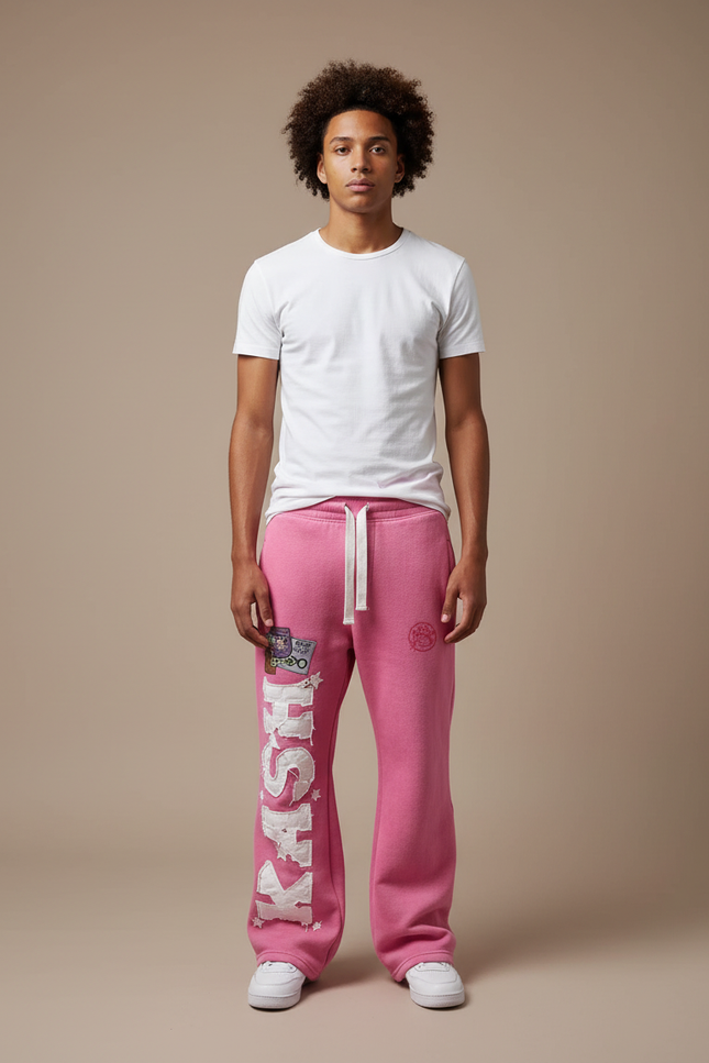 Pantalon Parachute Rose Molleton Ample Imprimé Homme
