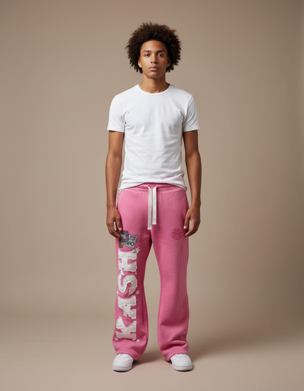 Pantalon Parachute Rose Molleton Ample Imprimé Homme