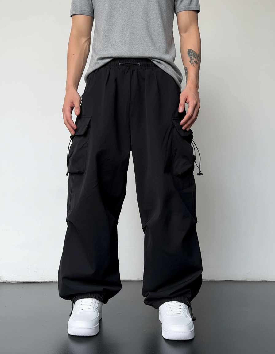 Pantalon Parachute Noir Homme - Polyester