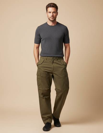 Pantalon Parachute Kaki Cargo Coton Homme Décontracté
